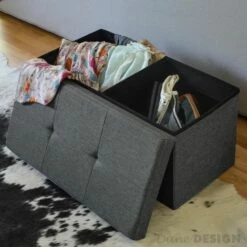 DuneDesign Banc De Rangement 76x38x38cm Coffre Pliant 80L Rembourré Gris - Grau -Pas Cher SILEX Magasin 10974274 4