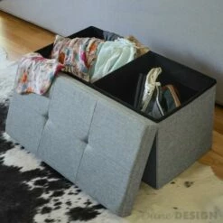 DuneDesign Banc De Rangement 76x38x38cm Coffre Pliant 80L Rembourré Gris Clair - Grau -Pas Cher SILEX Magasin 10974279 4