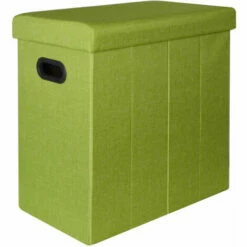 DuneDesign Panier à Linge Pliable 70L Coffre De Rangement Pliant Avec Poignées Couvercle Pouf Imitation Lin Vert Citron - Grün