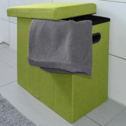 DuneDesign Panier à Linge Pliable 70L Coffre De Rangement Pliant Avec Poignées Couvercle Pouf Imitation Lin Vert Citron - Grün -Pas Cher SILEX Magasin 10974282 3