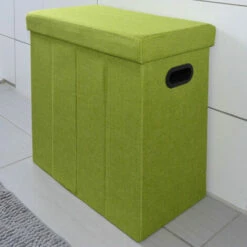 DuneDesign Panier à Linge Pliable 70L Coffre De Rangement Pliant Avec Poignées Couvercle Pouf Imitation Lin Vert Citron - Grün -Pas Cher SILEX Magasin 10974282 4