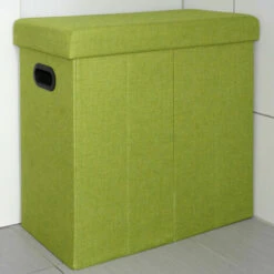 DuneDesign Panier à Linge Pliable 70L Coffre De Rangement Pliant Avec Poignées Couvercle Pouf Imitation Lin Vert Citron - Grün -Pas Cher SILEX Magasin 10974282 5
