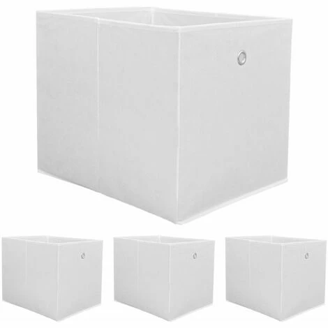 DuneDesign Set De 4 Boîtes De Rangement Ouvertes 33x38x33cm Tissu Pliant Pour Kallax Expedit 2 Oeillets En Métal Blanc - Weiss 3 DuneDesign Set De 4 Boîtes De Rangement Ouvertes 33x38x33cm Tissu Pliant Pour Kallax Expedit 2 Oeillets En Métal Blanc - Weiss