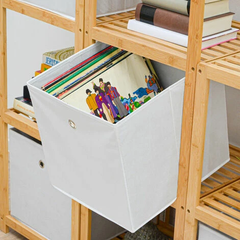 DuneDesign Set De 4 Boîtes De Rangement Ouvertes 33x38x33cm Tissu Pliant Pour Kallax Expedit 2 Oeillets En Métal Blanc - Weiss 7 DuneDesign Set De 4 Boîtes De Rangement Ouvertes 33x38x33cm Tissu Pliant Pour Kallax Expedit 2 Oeillets En Métal Blanc - Weiss – Image 5