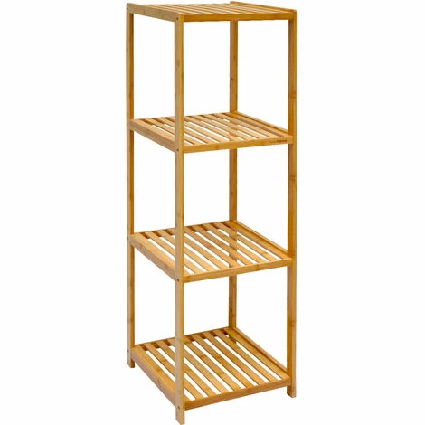 DuneDesign Étagère En Bois 38x39,5x124,5cm 4 Tablettes Superposées Lattes En Bambou Meuble à Rayonnages De Salle De Bain - Braun -Pas Cher SILEX Magasin 10974302 1