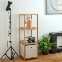 DuneDesign Étagère En Bois 38x39,5x124,5cm 4 Tablettes Superposées Lattes En Bambou Meuble à Rayonnages De Salle De Bain - Braun -Pas Cher SILEX Magasin 10974302 5