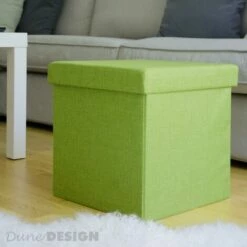 DuneDesign Poufs 38cm Avec Coffre De Rangement 42L Repose-pieds En Forme De Cube Avec Couvercle Amovible Rembourré Bouts De Canapé Pliant Tabouret Vert Tilleul - Grün -Pas Cher SILEX Magasin 10978052 3