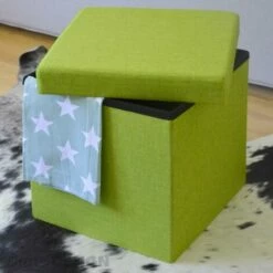 DuneDesign Poufs 38cm Avec Coffre De Rangement 42L Repose-pieds En Forme De Cube Avec Couvercle Amovible Rembourré Bouts De Canapé Pliant Tabouret Vert Tilleul - Grün -Pas Cher SILEX Magasin 10978052 4