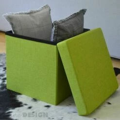 DuneDesign Poufs 38cm Avec Coffre De Rangement 42L Repose-pieds En Forme De Cube Avec Couvercle Amovible Rembourré Bouts De Canapé Pliant Tabouret Vert Tilleul - Grün -Pas Cher SILEX Magasin 10978052 5