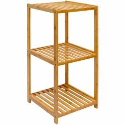 DuneDesign Étagère En Bois 38x39,5x83cm 3 Tablettes Superposées Lattes En Bambou Meuble à Rayonnages De Salle De Bain - Braun