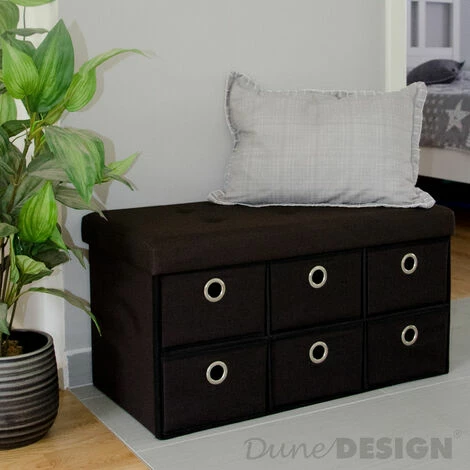 DuneDesign Coffre De Rangement Pliante 76x38x38cm 6 Tiroirs 80L Poufs Pliable Repose-pieds Rectangulaire Rembourré 2 Places Marron Foncé - Dunkelbraun 4 DuneDesign Coffre De Rangement Pliante 76x38x38cm 6 Tiroirs 80L Poufs Pliable Repose-pieds Rectangulaire Rembourré 2 Places Marron Foncé - Dunkelbraun – Image 2