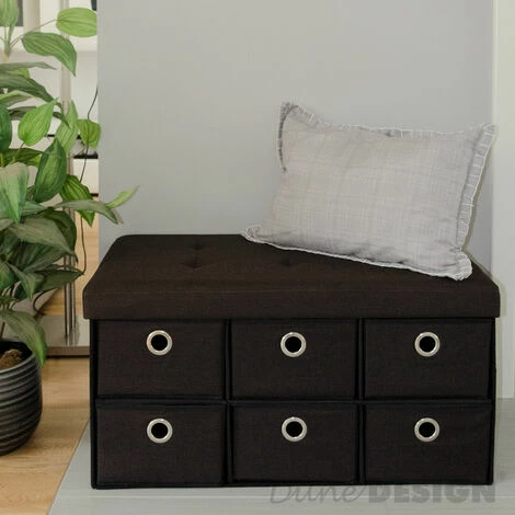 DuneDesign Coffre De Rangement Pliante 76x38x38cm 6 Tiroirs 80L Poufs Pliable Repose-pieds Rectangulaire Rembourré 2 Places Marron Foncé - Dunkelbraun 5 DuneDesign Coffre De Rangement Pliante 76x38x38cm 6 Tiroirs 80L Poufs Pliable Repose-pieds Rectangulaire Rembourré 2 Places Marron Foncé - Dunkelbraun – Image 3