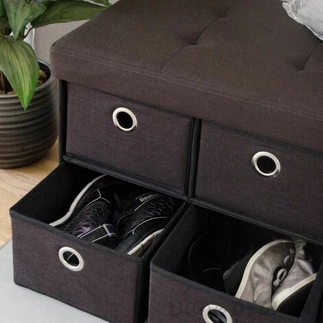 DuneDesign Coffre De Rangement Pliante 76x38x38cm 6 Tiroirs 80L Poufs Pliable Repose-pieds Rectangulaire Rembourré 2 Places Marron Foncé - Dunkelbraun 7 DuneDesign Coffre De Rangement Pliante 76x38x38cm 6 Tiroirs 80L Poufs Pliable Repose-pieds Rectangulaire Rembourré 2 Places Marron Foncé - Dunkelbraun – Image 5