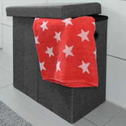 DuneDesign Panier à Linge Pliable 70L Coffre De Rangement Pliant Avec Poignées Couvercle Pouf Imitation Lin Marron Foncé - Grau -Pas Cher SILEX Magasin 10987235 3