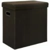 DuneDesign Panier à Linge Pliable 70L Coffre De Rangement Pliant Avec Poignées Couvercle Pouf Imitation Lin Marron Foncé - Braun -Pas Cher SILEX Magasin 10987238 1