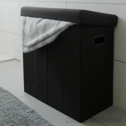 DuneDesign Panier à Linge Pliable 70L Coffre De Rangement Pliant Avec Poignées Couvercle Pouf Imitation Lin Marron Foncé - Braun -Pas Cher SILEX Magasin 10987238 3