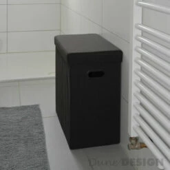 DuneDesign Panier à Linge Pliable 70L Coffre De Rangement Pliant Avec Poignées Couvercle Pouf Imitation Lin Marron Foncé - Braun -Pas Cher SILEX Magasin 10987238 5