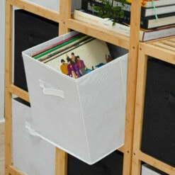 DuneDesign Set 4 Boîtes De Rangement Ouvertes 33x38x33cm Pliantes Pour étagère Kallax Expedit Anses En Tissu Blanc - Weiss -Pas Cher SILEX Magasin 10987242 5
