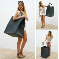 DuneDesign Sac à Linge Panier Rangement Jouets 43x38x60cm Feutre Artificiel Gris - Grau -Pas Cher SILEX Magasin 10987267 3