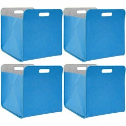 DUNEDESIGN 4 Boîtes De Rangement Feutre 33x33x38cm Kallax Panier Feutrine Étagère Ikea Bleu - Blau
