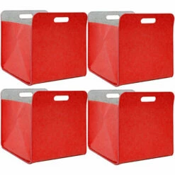 DUNEDESIGN 4 Boîtes De Rangement Feutre 33x33x38 Kallax Panier Feutrine Étagère Ikea Rouge - Rot