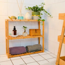 DUNEDESIGN Étagère Murale Bambou - 60x54x15 Rangement En Bois à Poser Salle De Bain Cuisine - Braun -Pas Cher SILEX Magasin 12736508 3
