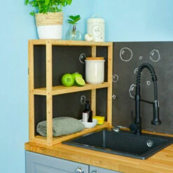 DUNEDESIGN Étagère Murale Bambou - 60x54x15 Rangement En Bois à Poser Salle De Bain Cuisine - Braun -Pas Cher SILEX Magasin 12736508 4