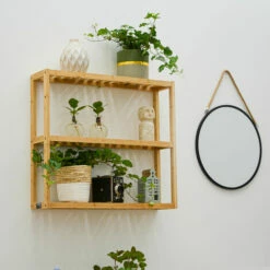 DUNEDESIGN Étagère Murale Bambou - 60x54x15 Rangement En Bois à Poser Salle De Bain Cuisine - Braun -Pas Cher SILEX Magasin 12736508 5