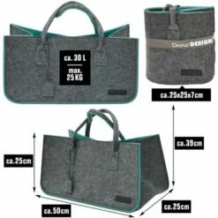 DuneDesign Sac En Faux Feutre 50x25x25cm à Provisions Bois 25kg Gris Turquoise - Grau -Pas Cher SILEX Magasin 12736512 3