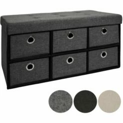 DuneDesign Coffre De Rangement Pliante 76x38x38cm 6 Tiroirs 80L Poufs Pliable Repose-pieds Rectangulaire Rembourré 2 Places Gris Foncé - Grau -Pas Cher SILEX Magasin 20971697 2