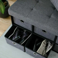 DuneDesign Coffre De Rangement Pliante 76x38x38cm 6 Tiroirs 80L Poufs Pliable Repose-pieds Rectangulaire Rembourré 2 Places Gris Foncé - Grau -Pas Cher SILEX Magasin 20971697 5