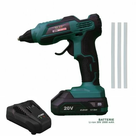 Pistolet A Colle Sans Fil 20v Silex® Ø10-12mm + 3 Batons De Colle Dia.11mm. (BATTERIE 2 Ah) 3 Pistolet A Colle Sans Fil 20v Silex® Ø10-12mm + 3 Batons De Colle Dia.11mm. (BATTERIE 2 Ah)