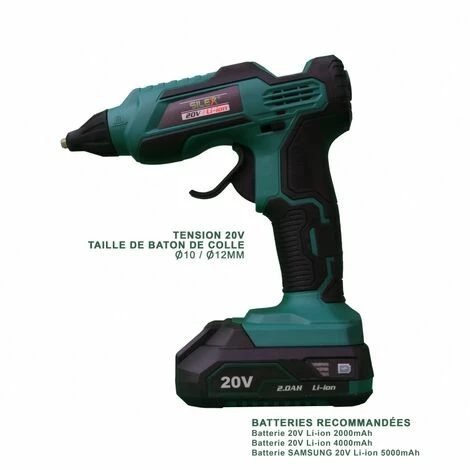 Pistolet A Colle Sans Fil 20v Silex® Ø10-12mm + 3 Batons De Colle Dia.11mm. (BATTERIE 2 Ah) 4 Pistolet A Colle Sans Fil 20v Silex® Ø10-12mm + 3 Batons De Colle Dia.11mm. (BATTERIE 2 Ah) – Image 2