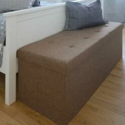 DuneDesign Coffre De Rangement XXL Pliante 110x38x38cm Incl 2 Cloisons 120L Pouf Pliable Repose-pieds Rectangulaire Rembourré 3 Places Marron Clair - Braun -Pas Cher SILEX Magasin 26509075 5