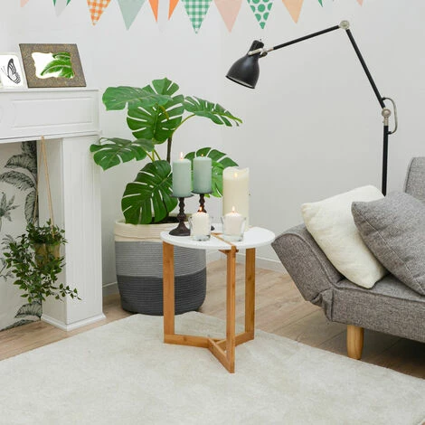 DUNEDESIGN Table D'Appoint Scandinave 40x45cm Blanche Table De Chevet Ronde Basse En Bois - Weiss 4 DUNEDESIGN Table D'Appoint Scandinave 40x45cm Blanche Table De Chevet Ronde Basse En Bois - Weiss – Image 2