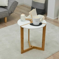 DUNEDESIGN Table D'Appoint Scandinave 40x45cm Blanche Table De Chevet Ronde Basse En Bois - Weiss 11 DUNEDESIGN Table D'Appoint Scandinave 40x45cm Blanche Table De Chevet Ronde Basse En Bois - Weiss -Pas Cher SILEX Magasin 27572510 5