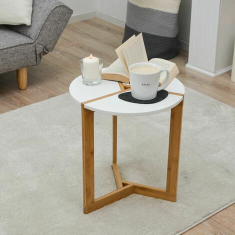 DUNEDESIGN Table D'Appoint Scandinave 40x45cm Blanche Table De Chevet Ronde Basse En Bois - Weiss 7 DUNEDESIGN Table D'Appoint Scandinave 40x45cm Blanche Table De Chevet Ronde Basse En Bois - Weiss – Image 5