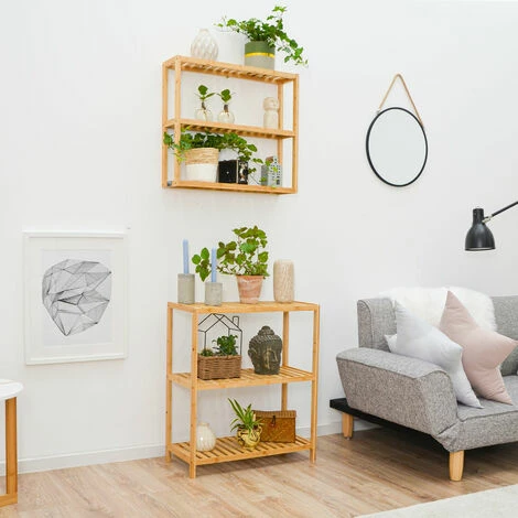 DUNEDESIGN Étagère Bambou - 69x60x26 Meuble Bois Salle De Bain Cuisine Rangement Chaussures - Braun 4 DUNEDESIGN Étagère Bambou - 69x60x26 Meuble Bois Salle De Bain Cuisine Rangement Chaussures - Braun – Image 2