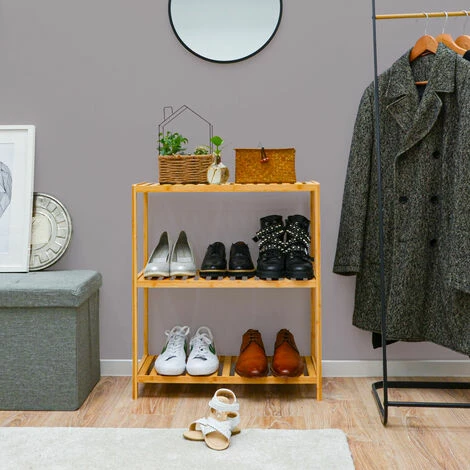 DUNEDESIGN Étagère Bambou - 69x60x26 Meuble Bois Salle De Bain Cuisine Rangement Chaussures - Braun 6 DUNEDESIGN Étagère Bambou - 69x60x26 Meuble Bois Salle De Bain Cuisine Rangement Chaussures - Braun – Image 4