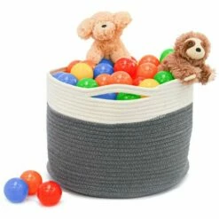 DUNEDESIGN Panier De Rangement Ø34x25 20L Corbeille à Linge En Osier Panier à Jouets Rond - Grau