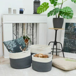 DUNEDESIGN Set De 3 Paniers En Corde De Coton Corbeilles à Linge 20-45L Grands Rangement - Grau 9 DUNEDESIGN Set De 3 Paniers En Corde De Coton Corbeilles à Linge 20-45L Grands Rangement - Grau -Pas Cher SILEX Magasin 35534257 3