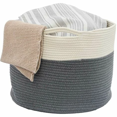 DUNEDESIGN Panier De Rangement Ø 50x35 60L Corbeille à Linge En Osier Panier à Jouets Rond - Grau 3 DUNEDESIGN Panier De Rangement Ø 50x35 60L Corbeille à Linge En Osier Panier à Jouets Rond - Grau