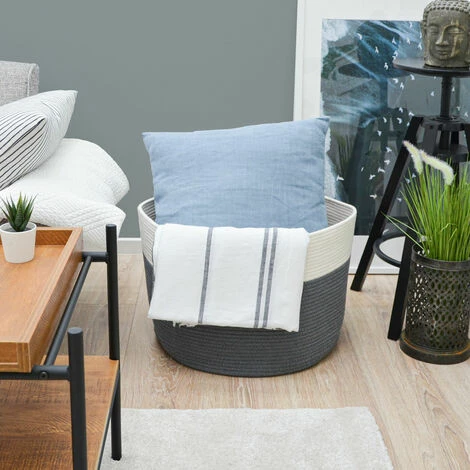 DUNEDESIGN Panier De Rangement Ø 50x35 60L Corbeille à Linge En Osier Panier à Jouets Rond - Grau 4 DUNEDESIGN Panier De Rangement Ø 50x35 60L Corbeille à Linge En Osier Panier à Jouets Rond - Grau – Image 2