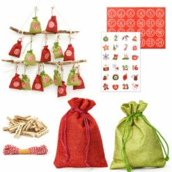 DUNEDESIGN Calendrier De L'Avent à Remplir - 24 Pochettes Cadeaux En Tissu - DIY Kit Noël - Rot