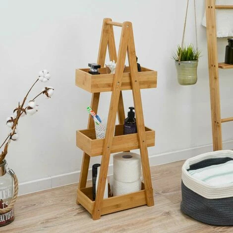 DUNEDESIGN 100% Bambou Etagère De Bain Avec 3 Paniers En Bois 30x18x80 Cuisine Et Bain - Braun 4 DUNEDESIGN 100% Bambou Etagère De Bain Avec 3 Paniers En Bois 30x18x80 Cuisine Et Bain - Braun – Image 2