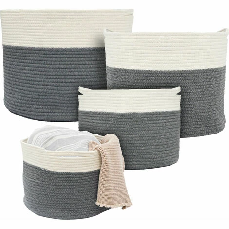 DUNEDESIGN Set De 4 Paniers En Corde De Coton Corbeilles à Linge 20-60L PaniersRangement - Grau -Pas Cher SILEX Magasin 35534978 1