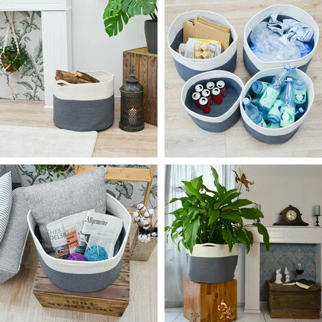 DUNEDESIGN Set De 4 Paniers En Corde De Coton Corbeilles à Linge 20-60L PaniersRangement - Grau 5 DUNEDESIGN Set De 4 Paniers En Corde De Coton Corbeilles à Linge 20-60L PaniersRangement - Grau – Image 3