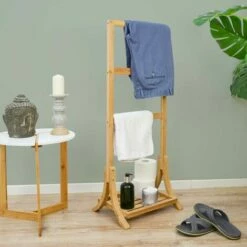 DUNEDESIGN Porte Serviette En Bambou Durable 40x30x102cm Sèche Serviettes Sur Pied Salle - Braun -Pas Cher SILEX Magasin 35536289 3