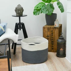 DUNEDESIGN Panier De Rangement Ø43x33 45L Corbeille à Linge En Osier Panier à Jouets Rond - Weiss -Pas Cher SILEX Magasin 35568048 3