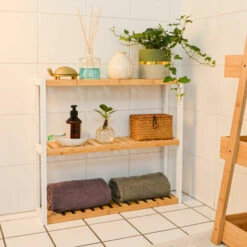 DUNEDESIGN Étagère Murale Bambou - 60x54x15 Rangement En Bois à Poser Salle De Bain Cuisine - Naturfarben -Pas Cher SILEX Magasin 42533623 5